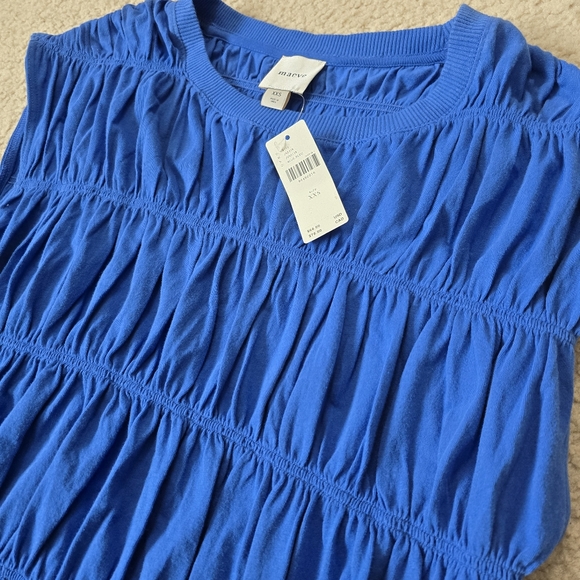 NWT Maeve Anthropologie Women's Blue Tiered Smocked Bubble Tee Size XS-M - Picture 4 of 7